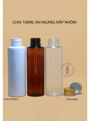 CHAI NHỰA 100ML VAI NGANG NẮP NHÔM F24 ( BẠC, VÀNG)