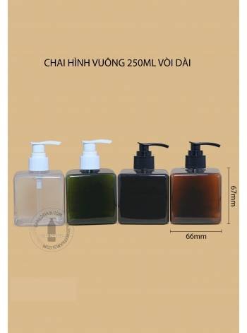 CHAI 250ML HÌNH VUÔNG (VN) VÒI DÀI F24 (TRẮNG, TRONG, ĐEN)