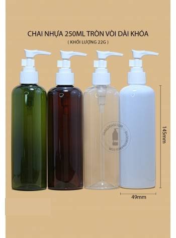 CHAI NHỰA 250ML TRÒN VÒI DÀI KHÓA F24 (TRẮNG, ĐEN)