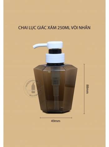 CHAI LỤC GIÁC XÁM 250ML VÒI NHẤN