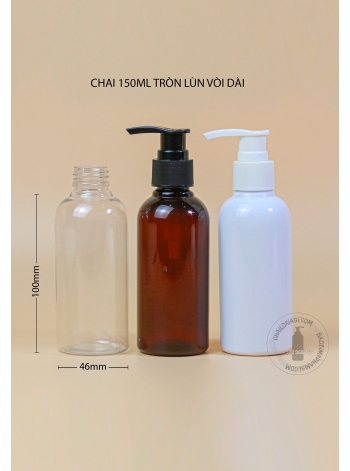 CHAI 150ML TRÒN LÙN VÒI DÀI F24 (TRẮNG, TRONG, ĐEN)