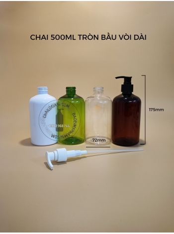 CHAI 500ML BẦU VÒI DÀI F28 (TRẮNG, TRONG, ĐEN) 120C