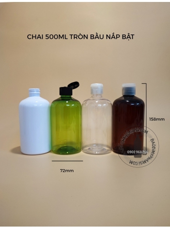CHAI 500ML BẦU NẮP BẬT (TRONG, TRẮNG, ĐEN)