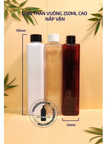 CHAI THÂN VUÔNG CAO 250ML NẮP VẶN SỌC F24 (TRẮNG, ĐEN)