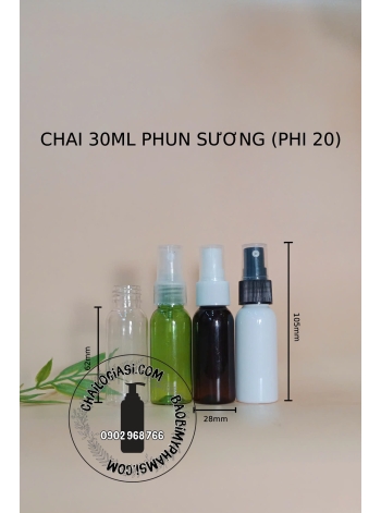 CHAI 30ML VAI TRÒN VÒI PHUN SƯƠNG F20(TRẮNG, TRONG, ĐEN)